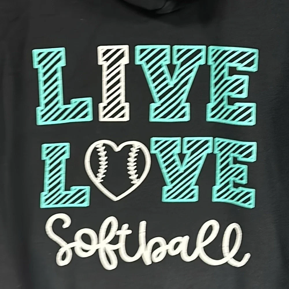 SOFTBALL GIRL'S Black Graphic 'Live Love Softball Hoodie, one of a kind, XL